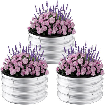 3-Pack Round Galvanized Steel Raised Garden Beds - 2x2x1Ft Heavy-Duty Open-Bottom Planters Sliver