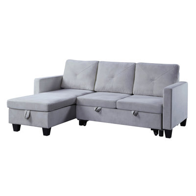82.5" Velvet Reversible Sleeper Sectional Sofa With Storage Chaise