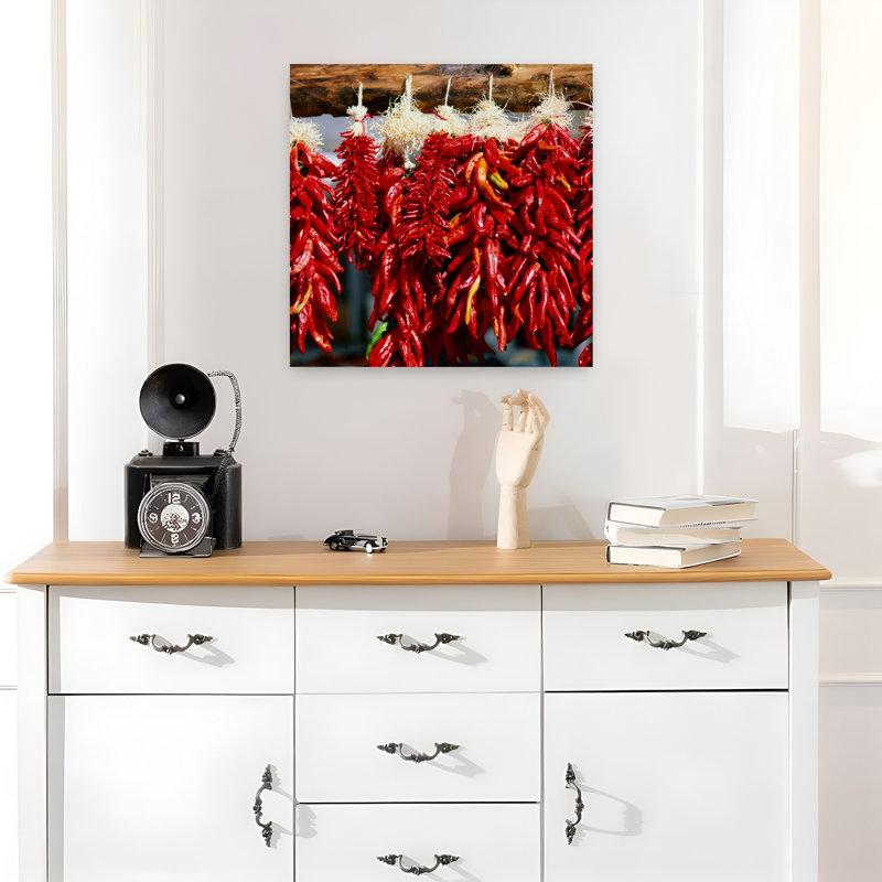 Close-up of bunches of chilli peppers hanging on a stall Taos New Mexico USA 1 Piece Wrapped Canvas Wall Art