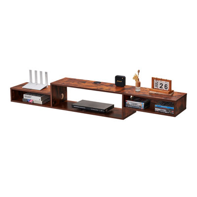 Wall Mount TV Stand with Power Outlet and Cable Hole, Modern Floating TV Shelf for DVD Player, Cable Box