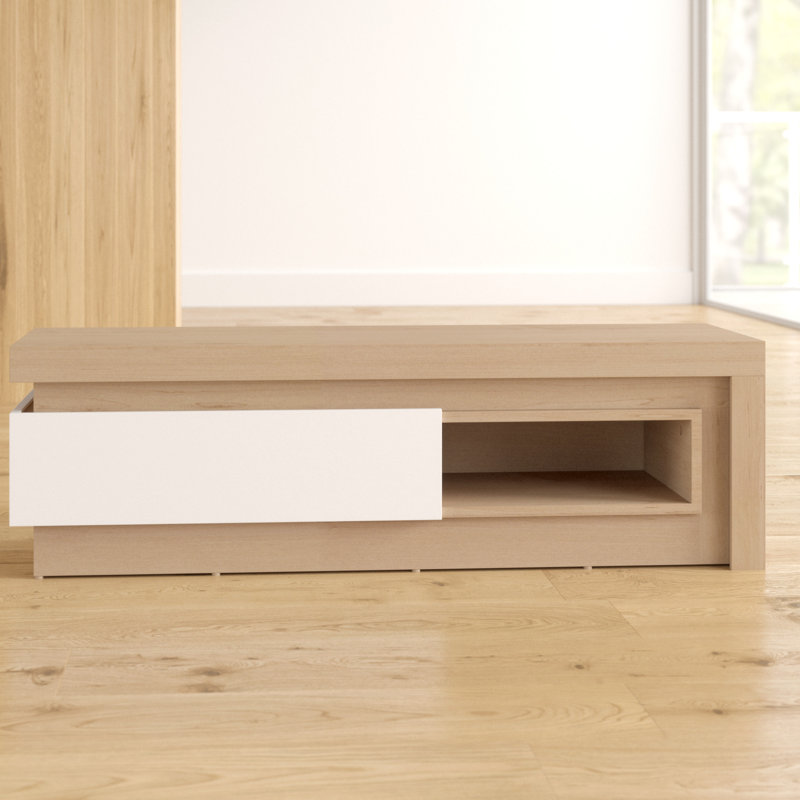 Glyndon Unfinished TV Stand for TVs up to 58", Riviera Oak/White High Gloss
