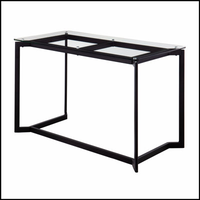 Modern Office Desk with Sleek Black Steel Frame and Clear Tempered Glass Top, Perfect for Home and Professional Use