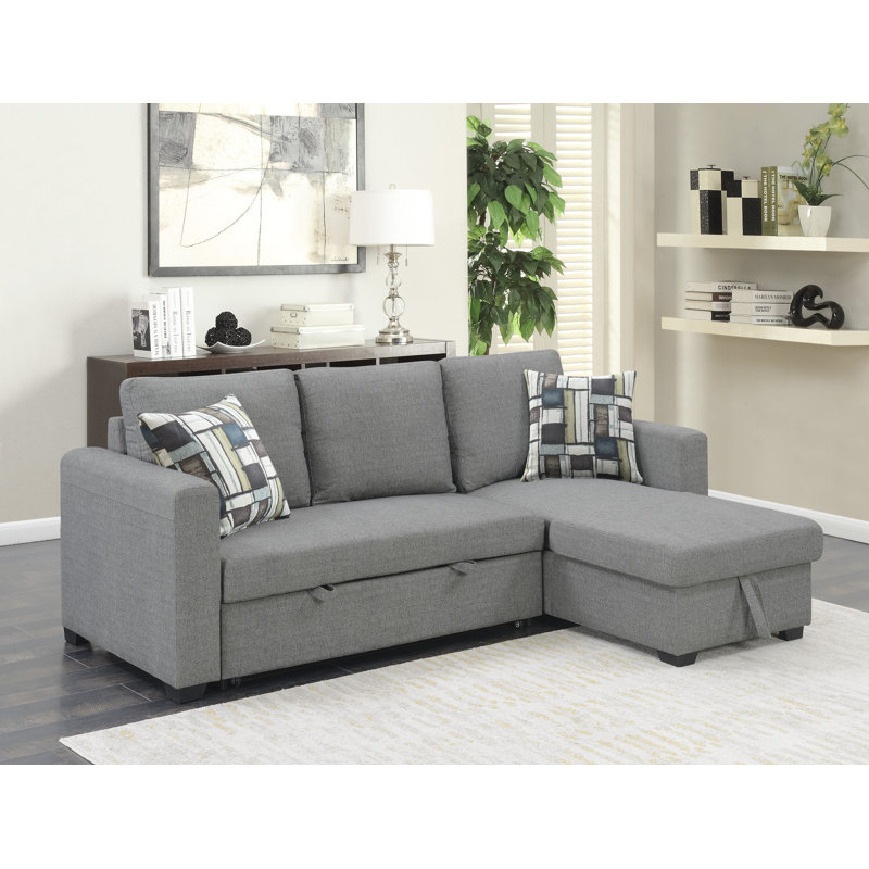 Canapé-lit modulaire réversible gris, Tissu gris, Orienté à gauche (vu de face)