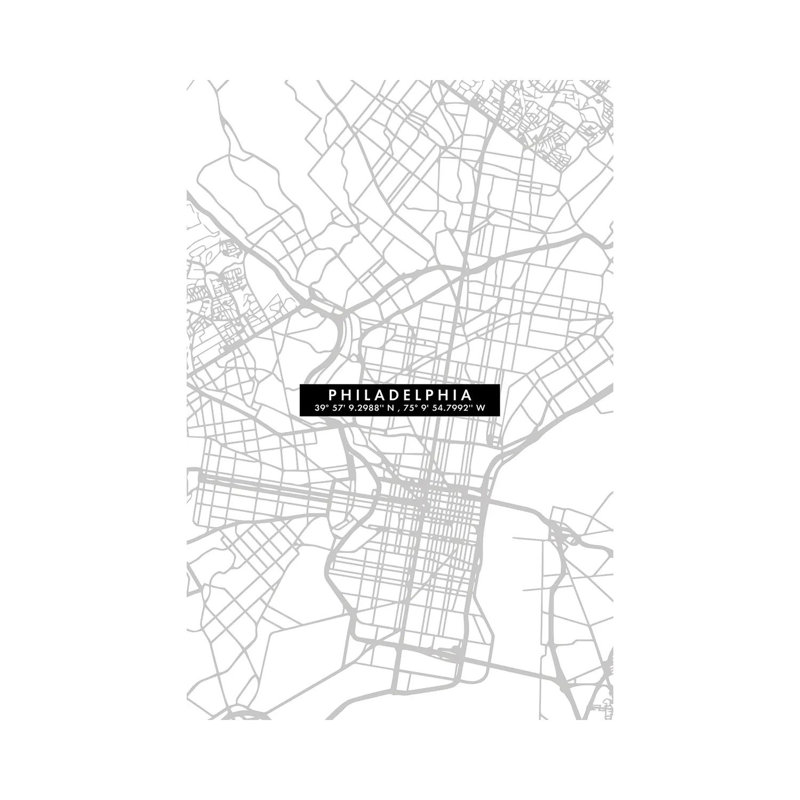 Philadelphia City Map Minimal 1 Piece Wrapped Canvas Wall Art, 45.72cm H x 30.48cm W x 1.91cm D