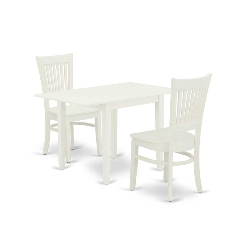 L'ensemble de 3 pièces de table de salle à manger moderne contient une table rectangulaire en bois avec Dropleaf et 2 chaises de salle à manger, lin blanc