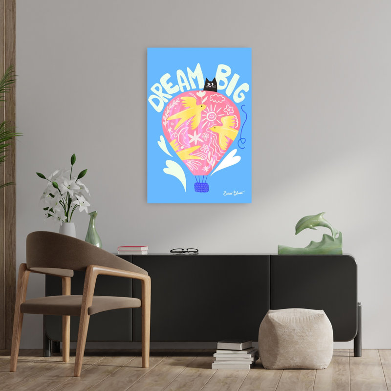 «Whimsical Dream Big Balloon» fantaisiste abstrait oiseau contemporain, paysage, paysage, impression murale