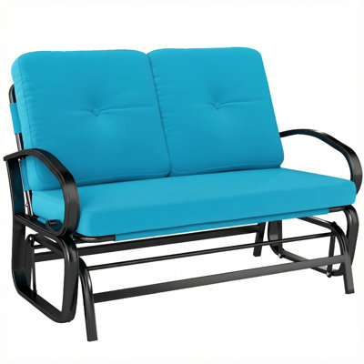 Banc oscillant d'extérieur, causeuse à bascule de patio pour 2 personnes avec coussins touffetés, structure en acier pour porche, jardin, bleu