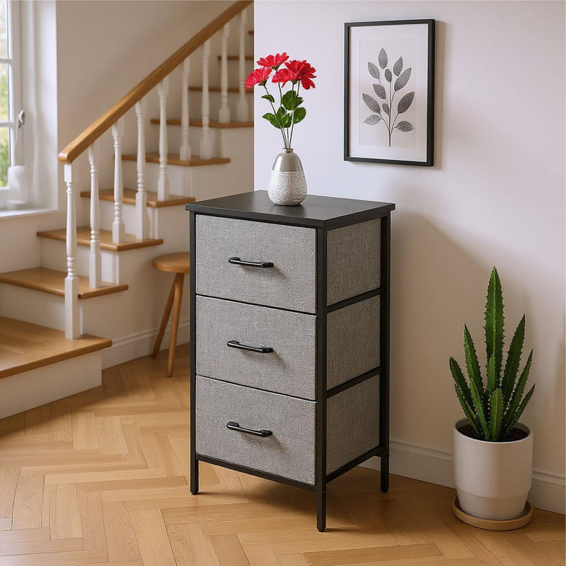 40cm W Metal Bedside Table, Black/Grey