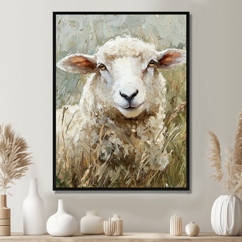 "Duboise Flock At Rest Sheep Portrait In The Grass I" - Art sur toile, H 20 po x l 12 po, Reproduction avec cadre flottant