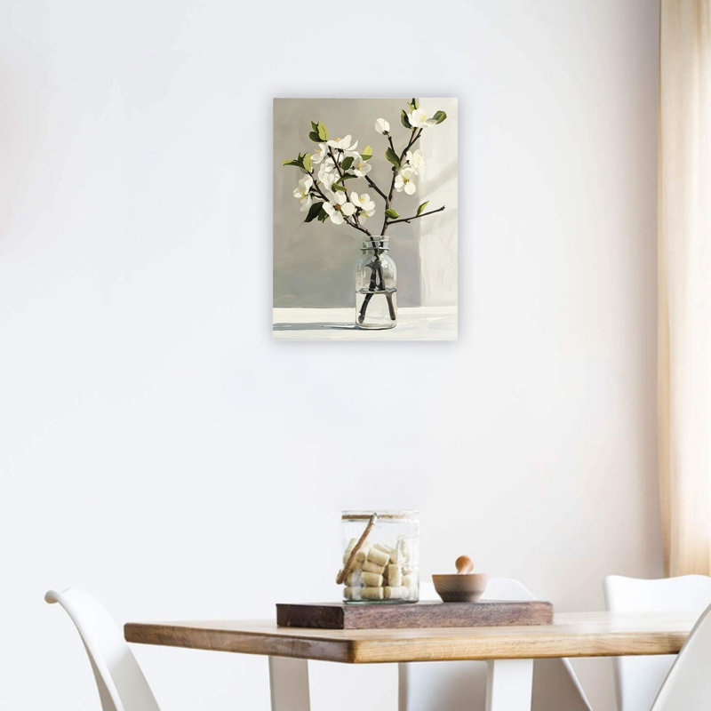 Motif floral blanc blanc dans un vase transparent 24 x 18 po