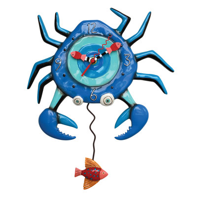 Allen Designs Crab with Big Claws and Fish Battery Operated Sculpted Pendulum Wall Clock 14.25 Inch