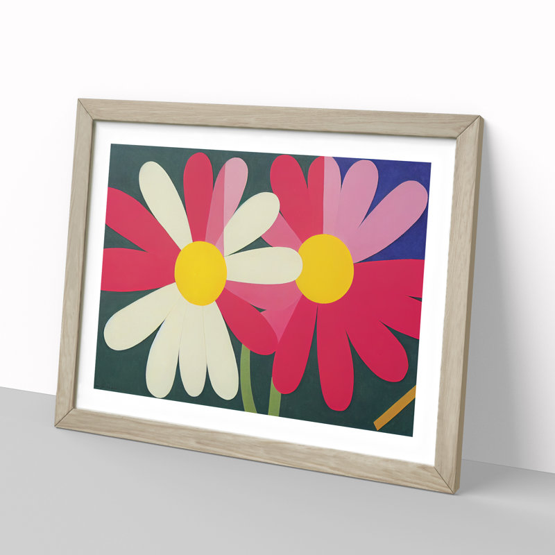 Abstract Daisy Flowers - Framed Print, 46cm H x 64cm W x 2cm D, Oak