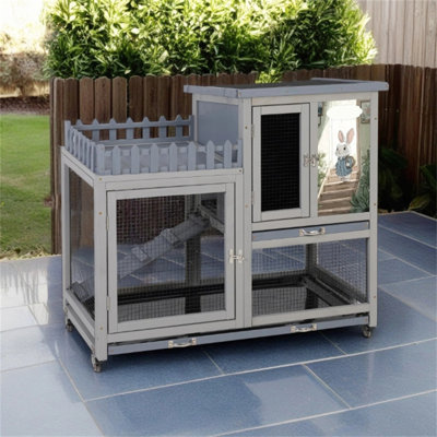 Cage pour animaux en bois à double couche, photos, avec clôture inclinée, cage universelle imperméable pour lapins et cochons d'Inde