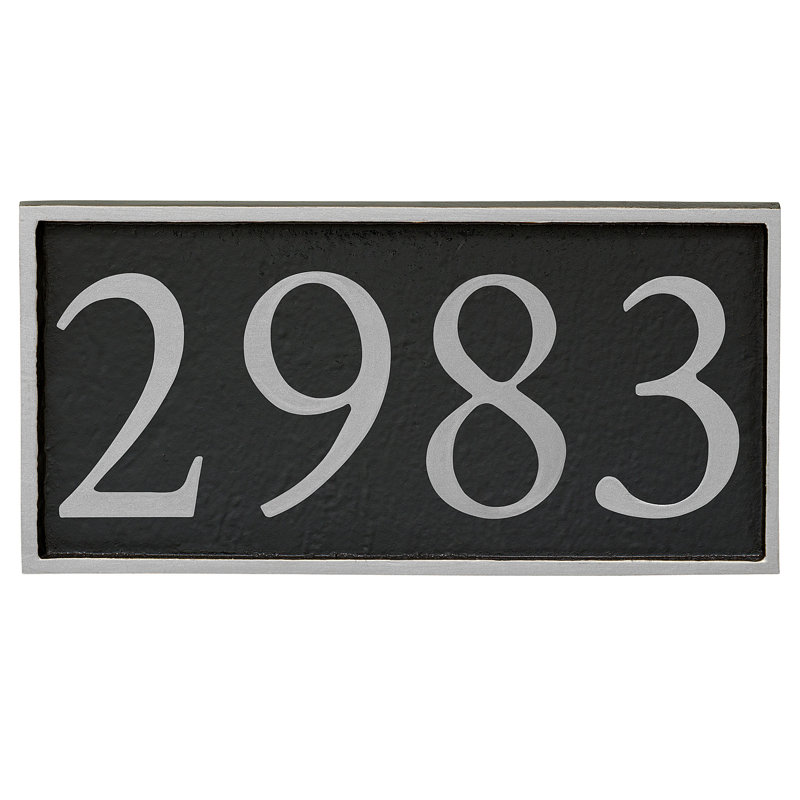 Plaque d'adresse murale 1 ligne Serif, Noir, Argent