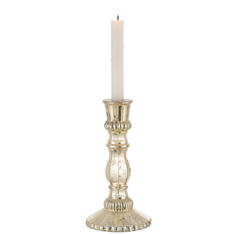 Cozy Glass Tabletop Candlestick, Silver