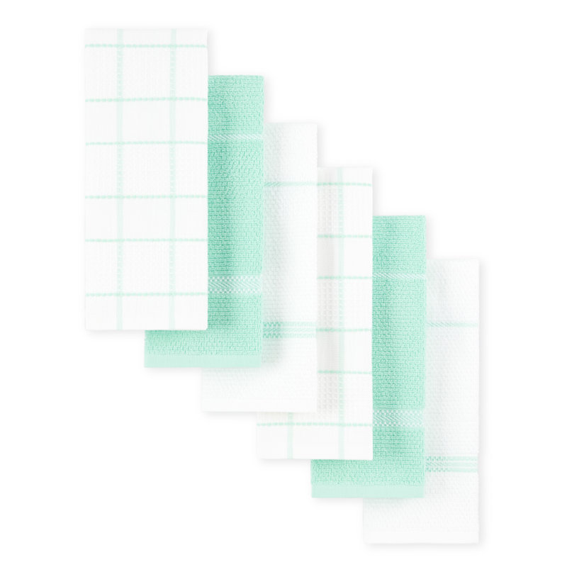 Martha Stewart Modern Waffle Kitchen Towel Set 6-Pack, Linen, 16"x28", Aqua