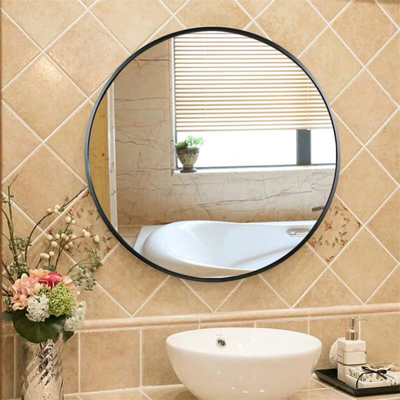 Tempered Mirror Wall Circle Mirror For Bathroom, Black, 20.13" x 20.13", Metal