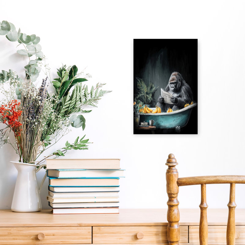 «Gorilla In Bathtube», art mural singe contemporain, H 18 po x l 12 po