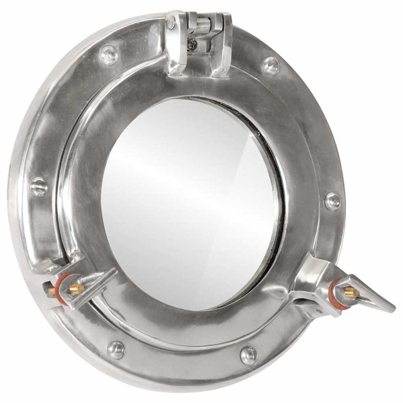 Porthole Mirror Wall Hanging Aluminium And Glass, 23 cm H x 23 cm W, SIlver