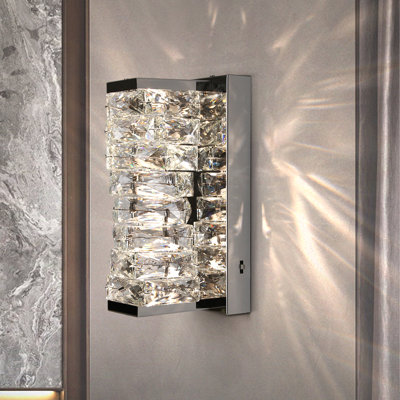 Luxury Crystal Led Wall Sconce Chrome Finish Dimmable 3 Color Temperatures Modern Vanity Light For Living Room