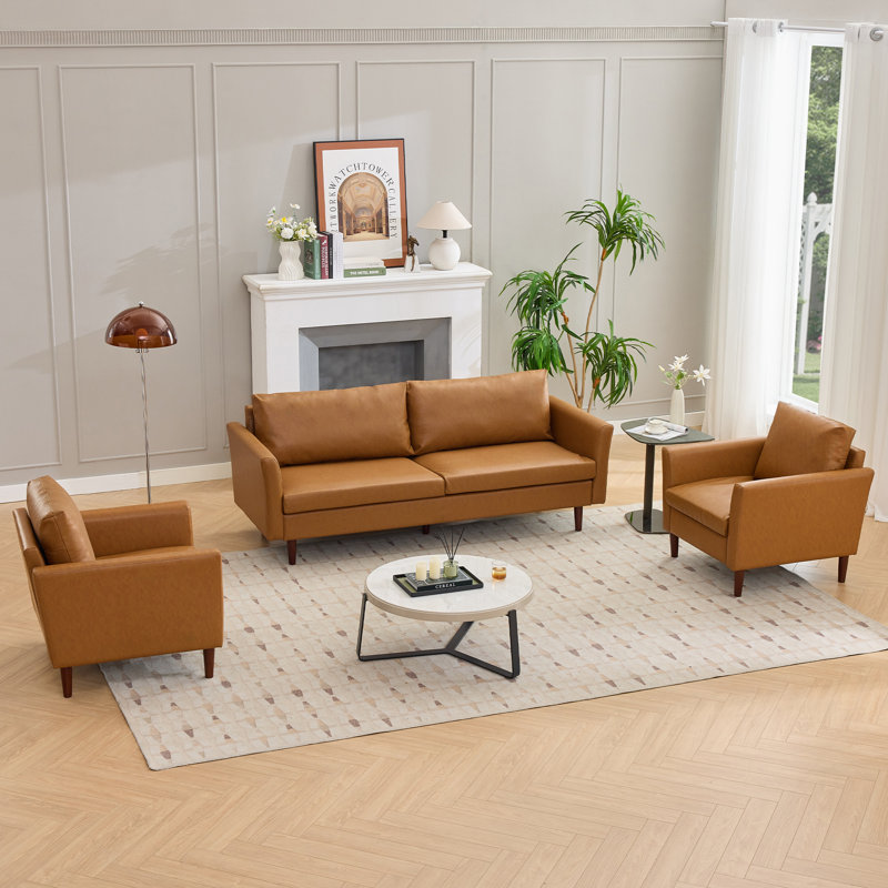 Bobur 3 - Piece Living Room Set, Mid Brown