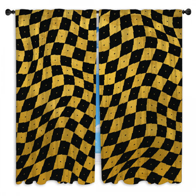 Wavy Checkered Pattern Window Curtains Checkered Sheer & Room Darkening - 2 Panels