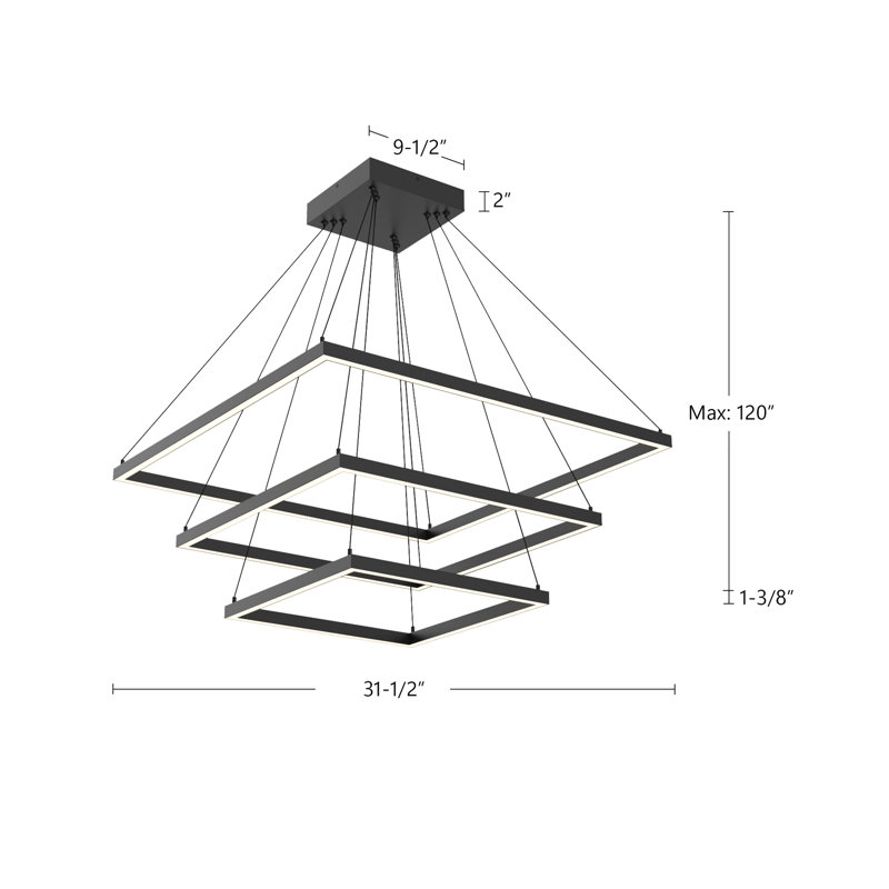 Piazza LED Chandelier, Black, 3, 1.375" H x 31.5" W x 31.5" D