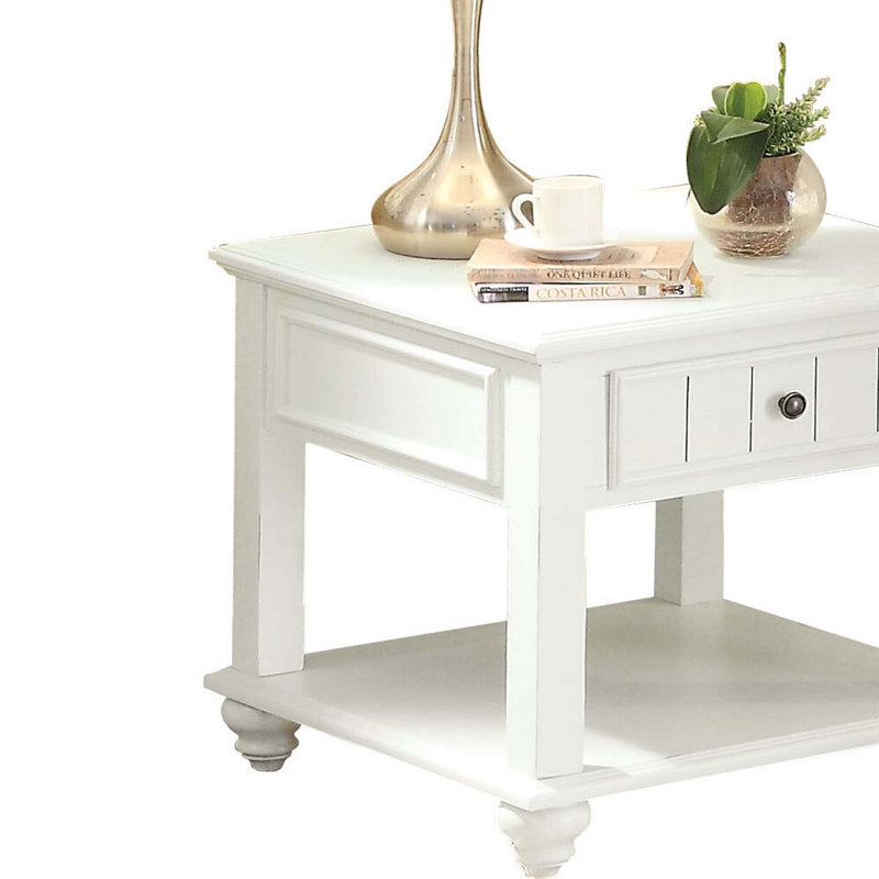 White Washed End Table with Bottom Shelf