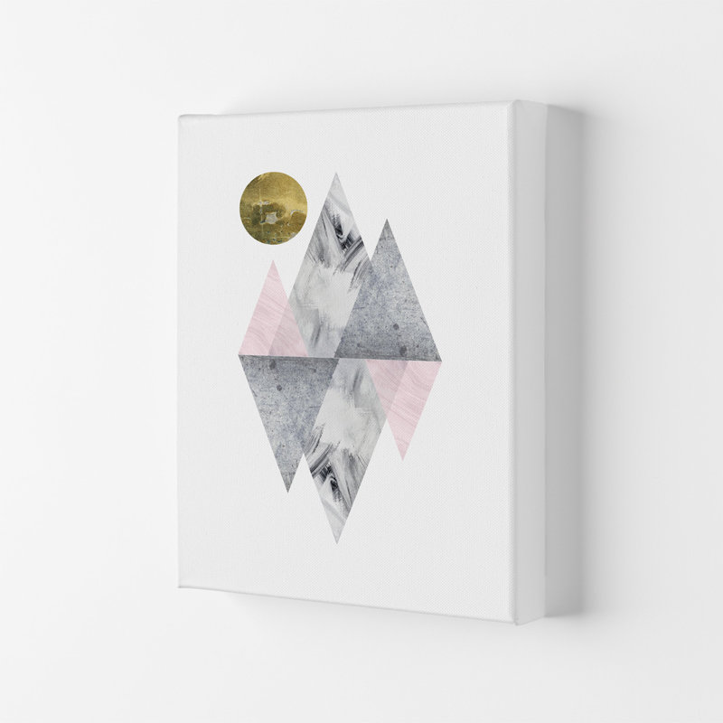 Luna Pink And Grey Diamonds With Gold Moon by Pixy Paper - Print, Wrapped Canvas, 42cm H x 29.7cm W x 4cm D
