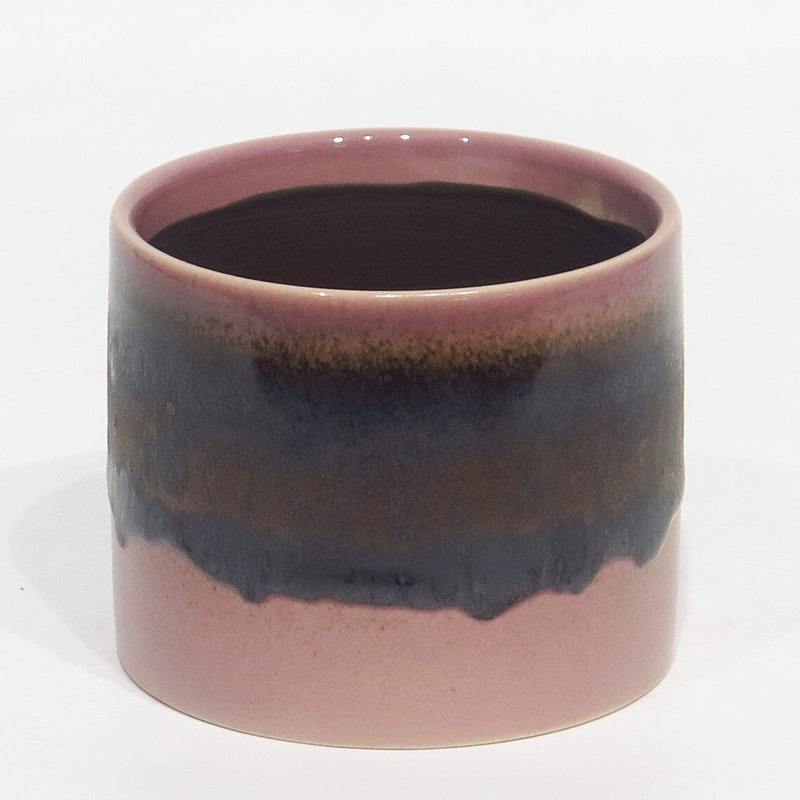 Purple And Black Reactive Glaze On Pink Planter