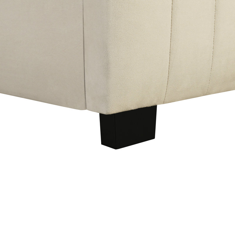 Lit plateforme simple tapissier en velours avec lit gigogne beige - Aucun sommier requis, Beige, Twin