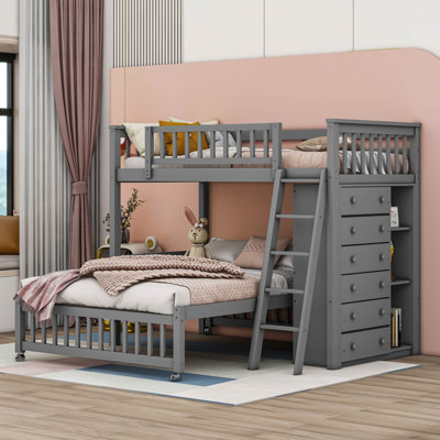 Haoyang Twin over Full 6 Drawer L-Shaped Bunk Beds with Bookcase by Harriet Bee by Harriet Bee