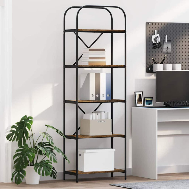 Bookshelf Engineered wood Modern Freestanding Bookshelves Organizer, Smoked Oak, (5 Shelves) 183cm. H x 60cm. W x 30cm. D