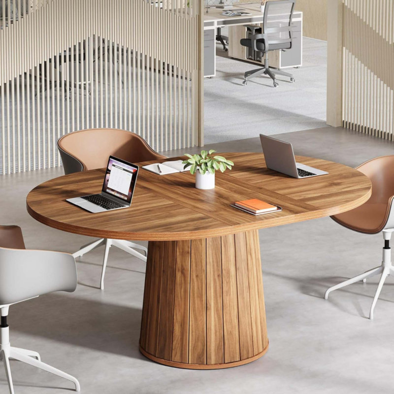 55,11 po Table de conférence ovale en bois brun rustique pour 6 personnes, table de réunion pour salle de réunion