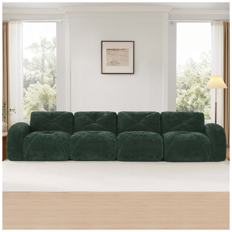 Canapé modulaire en velours capitonné vert 140 po, sans assemblage requis pour le cinéma maison, Vert