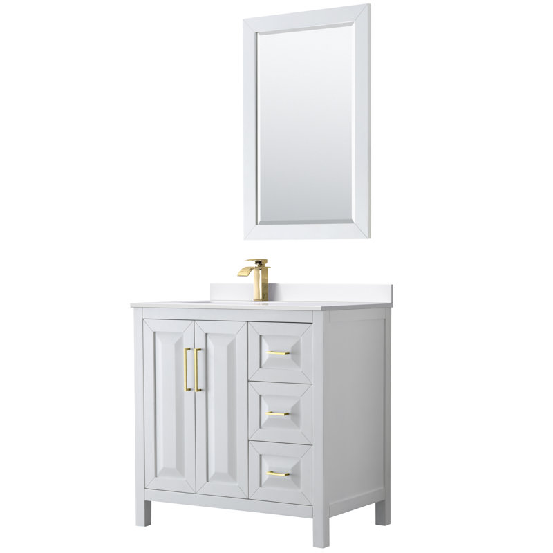 Daria 36'' W Single Vanity, Dark Gray, Polished Chrome, White Cultured Marble