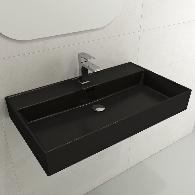 Milano 31.69'' L Bathroom Sink, Matte Black, 8" Widespread