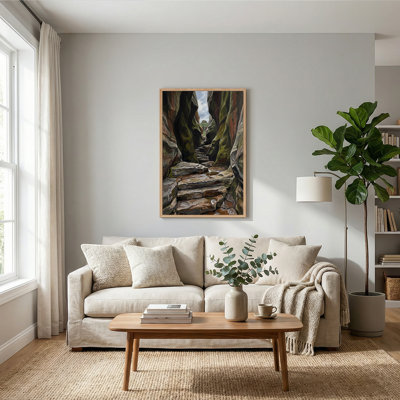 Stone Steps Through Mossy Rock Canyon To Distant Hill Canvas Wall Art