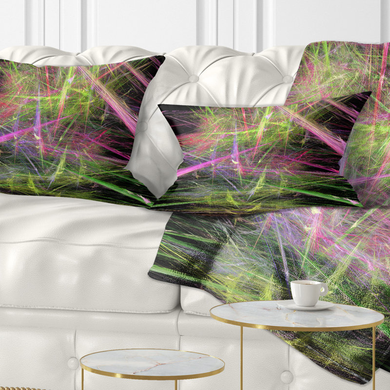 Coussin lombaire abstrait à motif fractal abstrait, Vert / rose