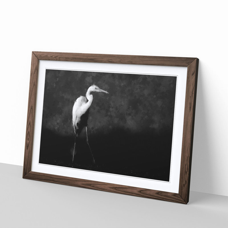 Stork Bird - Picture Frame Graphic Art Print, 33cm H x 45cm W x 2cm D, Walnut Framed