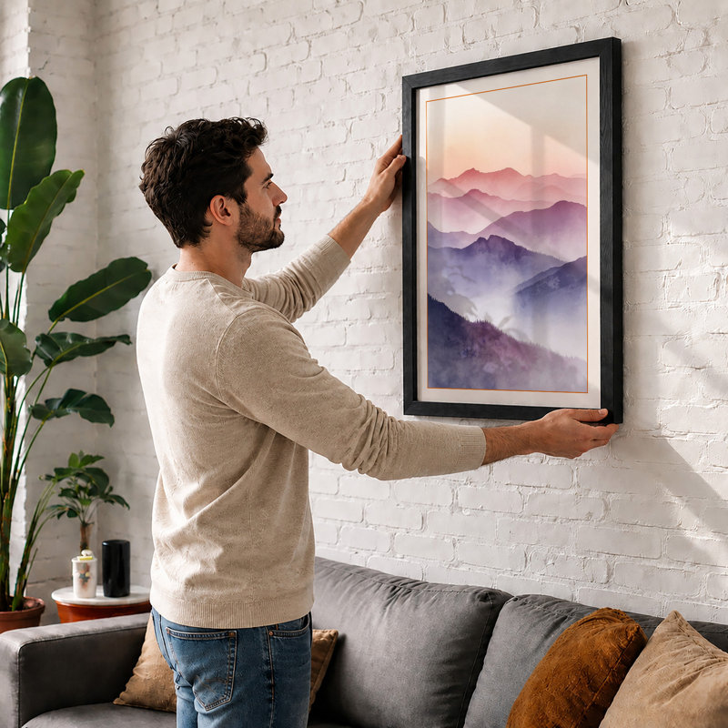 Mountains in Mist Scandinavian - Framed Print, Black, A3 - 42.0 x 29.7 cm