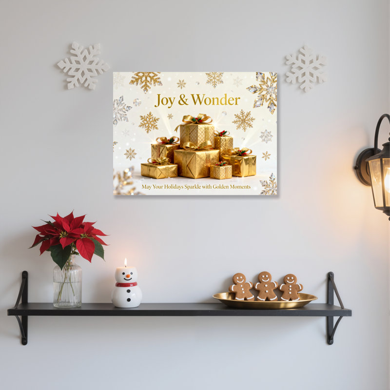 Joy and Wonder Gold Christmas Boxes Snowflakes, H 12 po x l 18 po