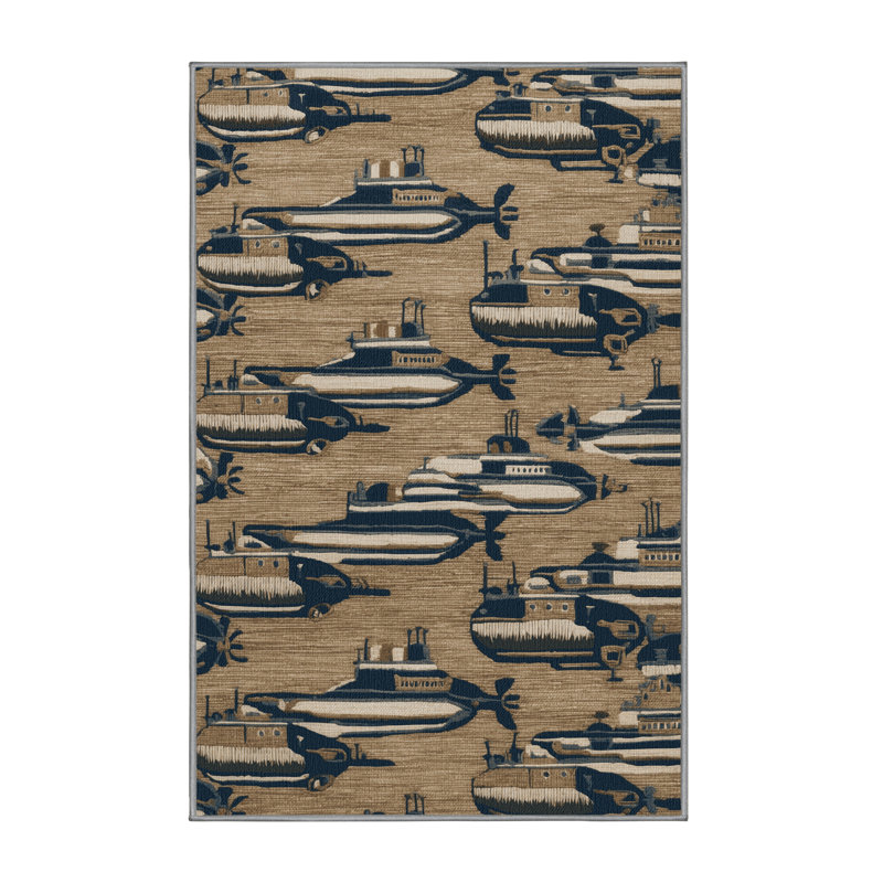 Washable Submarines Nautical Area Rug, Rectangle 8' x 10'
