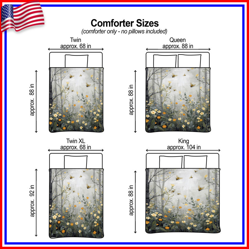 Édredon forêt avec fleurs sauvages, Twin Extra Long