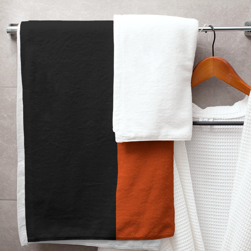 Lightweight Bath Towel, Black/Orange/Black, Microfiber