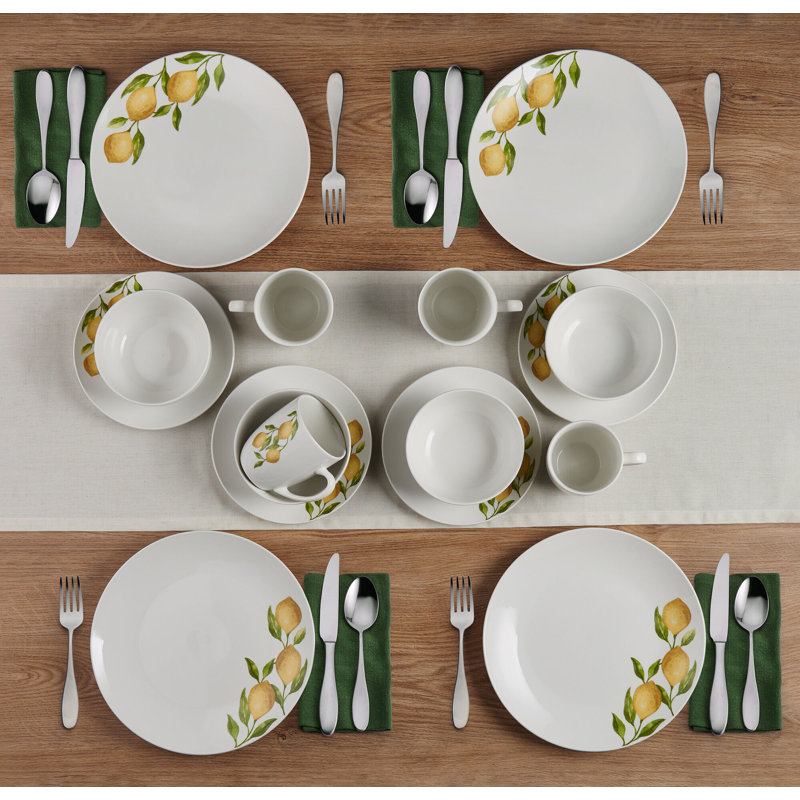 Country Lemons 16-Piece Porcelain Dinnerware Set-Service For 4