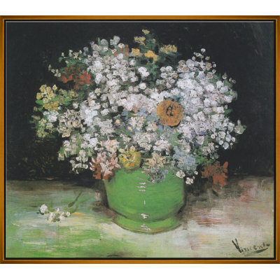 Vase With Zinnias And Other Flowers Giclee On Canvas by Vincent Van Gogh
