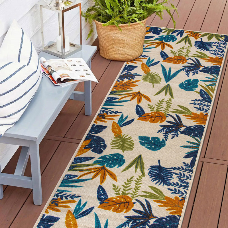 Brook Floral, Blue/Green/Orange, Indoor/Outdoor Area Rug, Runner 2' x 7'