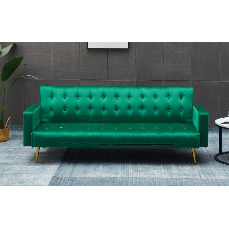 Stefaney Twin 75'' Velvet Convertible Sofa, Green Velvet
