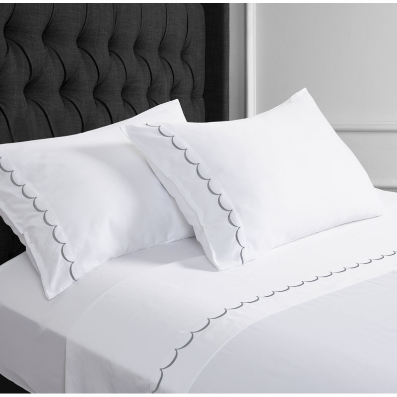Ensemble de draps 100% coton 600 fils Camillo Scallop, Ensemble de draps pour grand lit + un drap-housse , gris